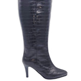 Cizme din piele cu imprimeu si toc subtire PF0166-19 negru