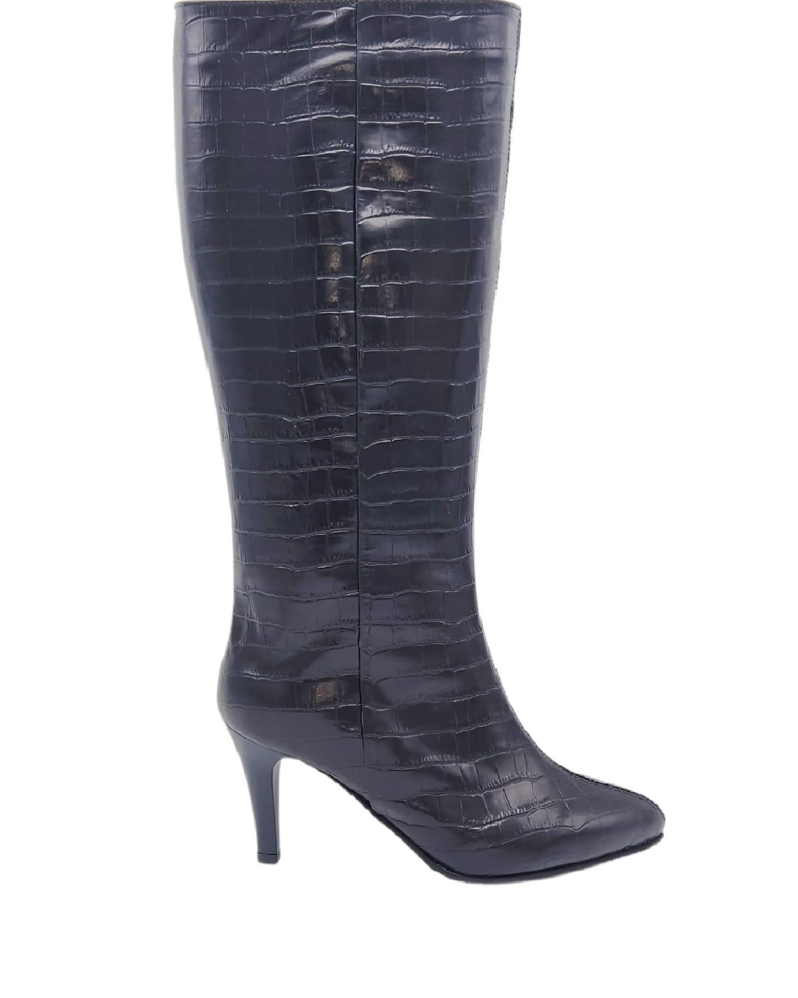 Cizme din piele cu imprimeu si toc subtire PF0166-19 negru