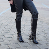 Cizme din piele imprimeu cu toc gros PF0166-26 alb-negru