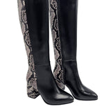 Cizme din piele imprimeu cu toc gros PF0166-26 alb-negru