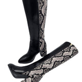 Cizme din piele imprimeu cu toc gros PF0166-26 alb-negru