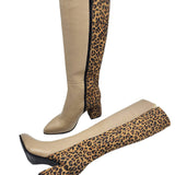 Cizme din piele imprimeu cu toc gros PF0166-26 cappuccino