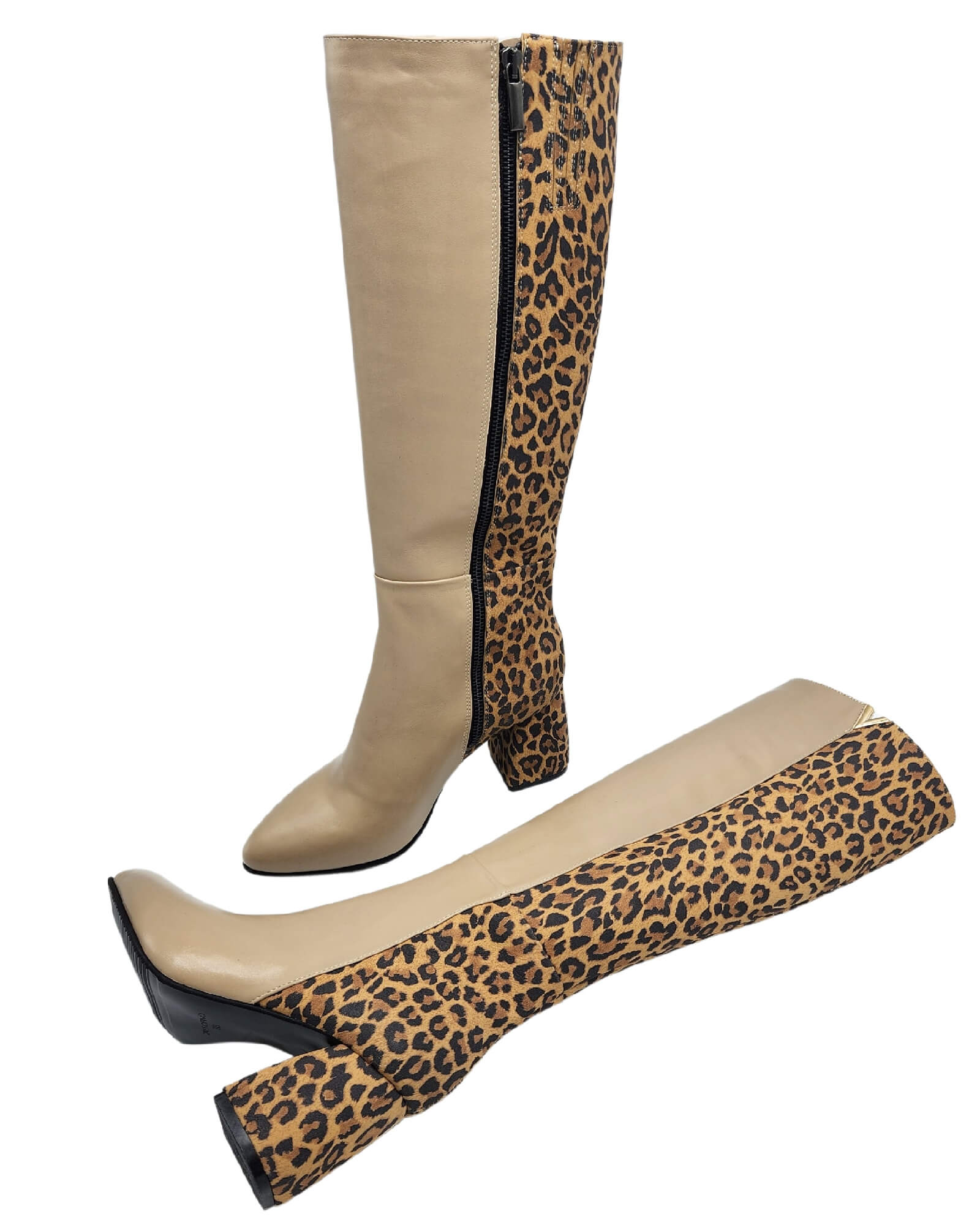 Cizme din piele imprimeu cu toc gros PF0166-26 cappuccino