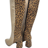 Cizme din piele imprimeu cu toc gros PF0166-26 cappuccino