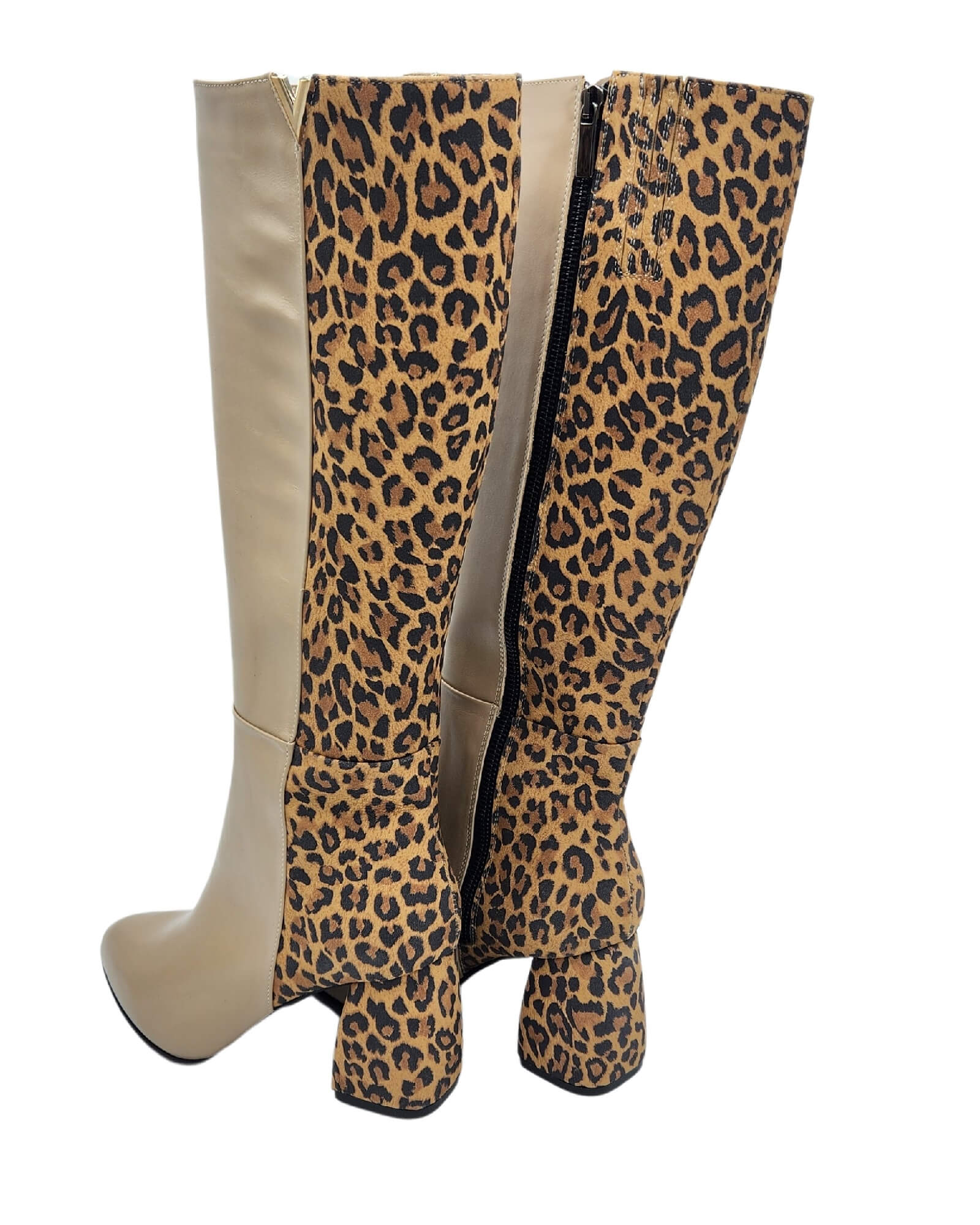 Cizme din piele imprimeu cu toc gros PF0166-26 cappuccino