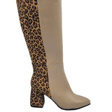 Cizme din piele imprimeu cu toc gros PF0166-26 cappuccino