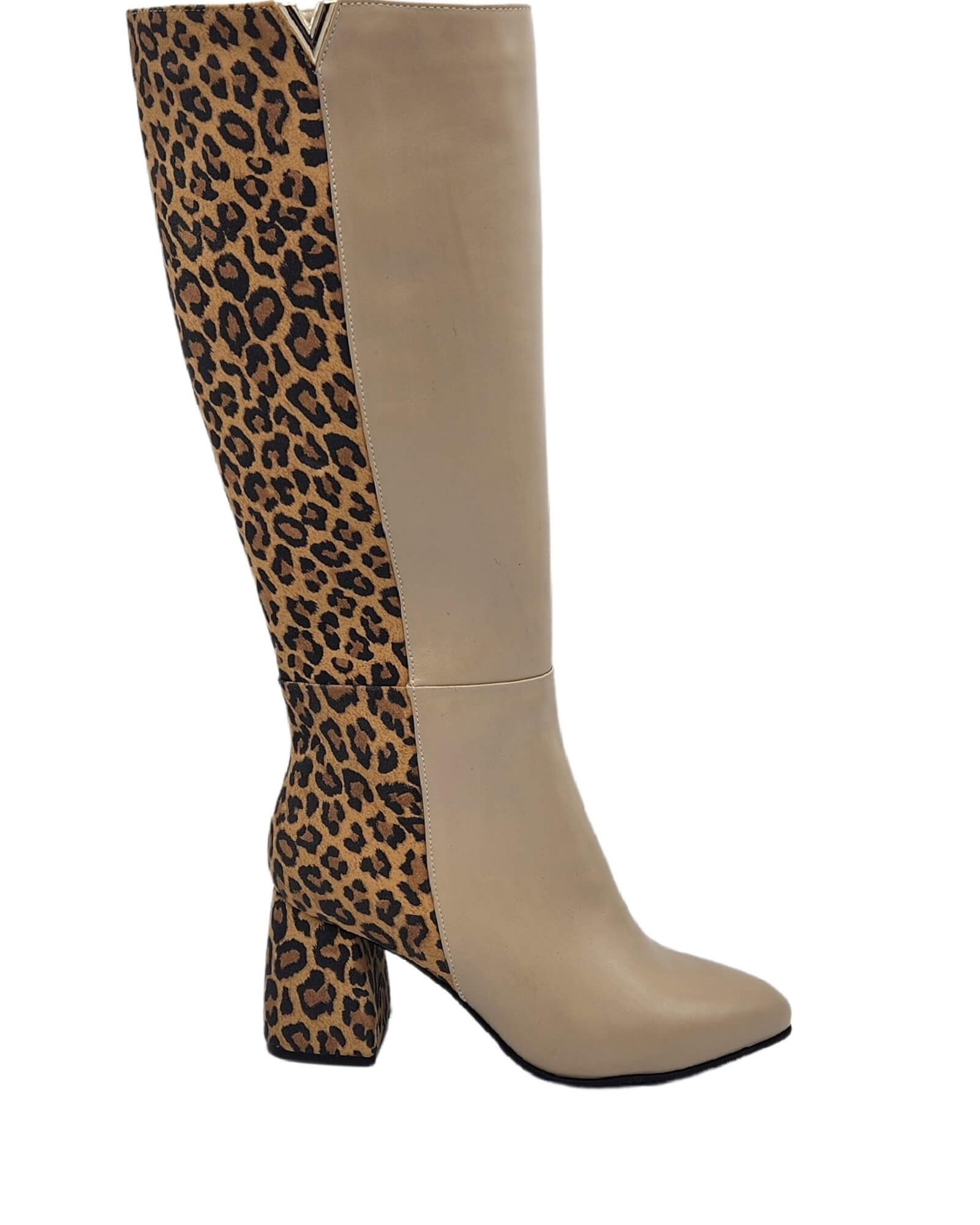 Cizme din piele imprimeu cu toc gros PF0166-26 cappuccino