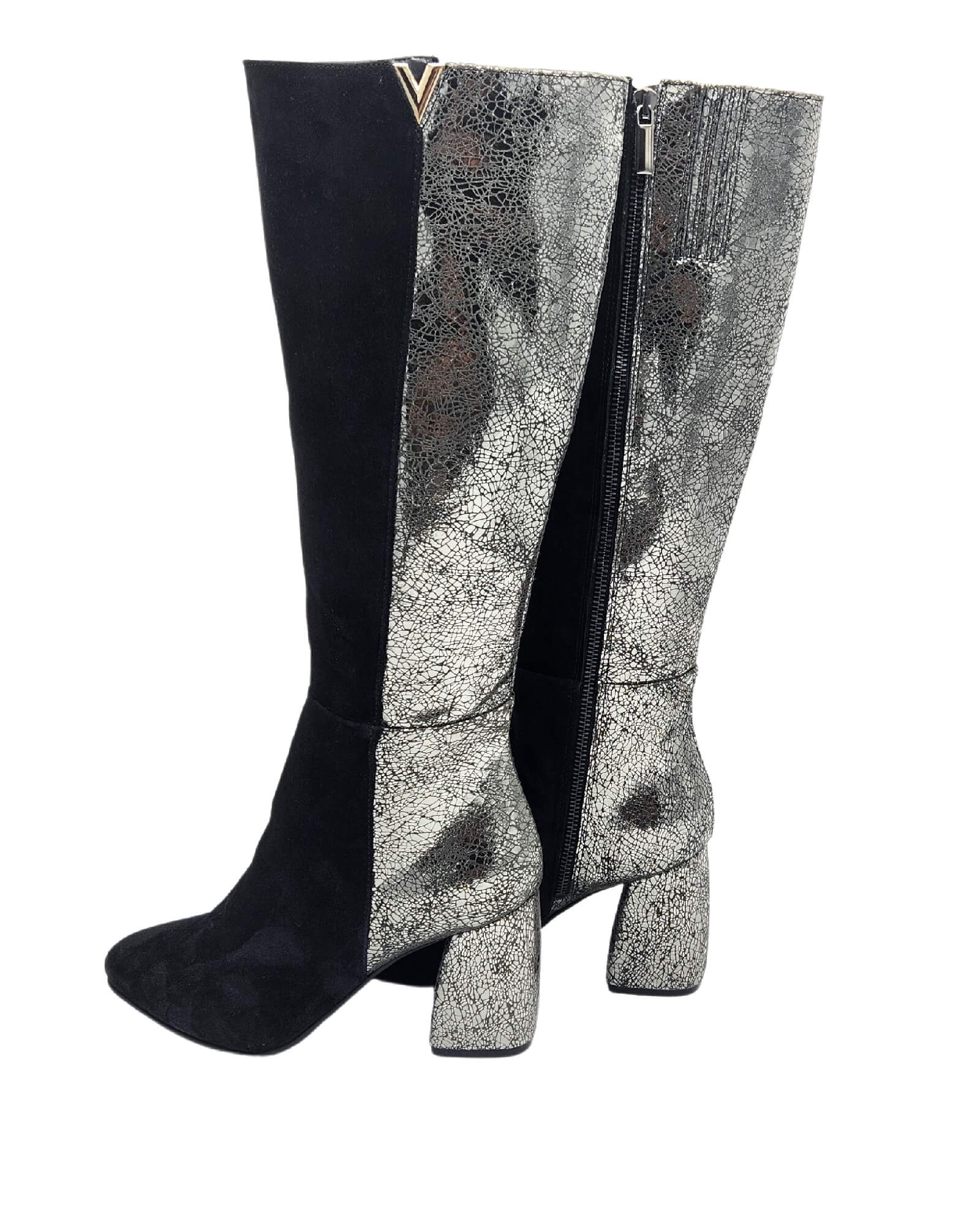 Cizme din piele intoarsa cu toc gros PF0166-26 negru