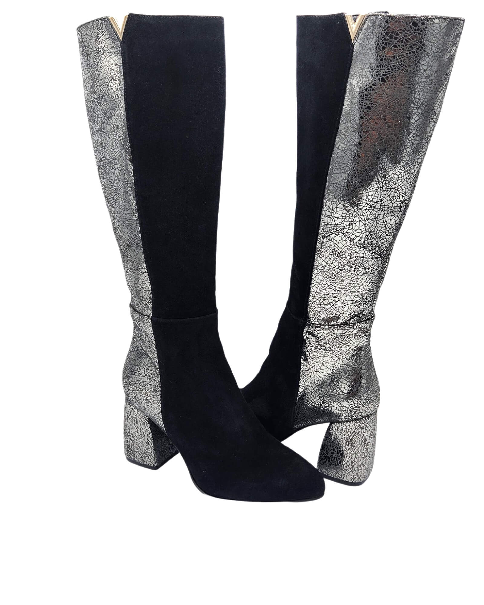 Cizme din piele intoarsa cu toc gros PF0166-26 negru