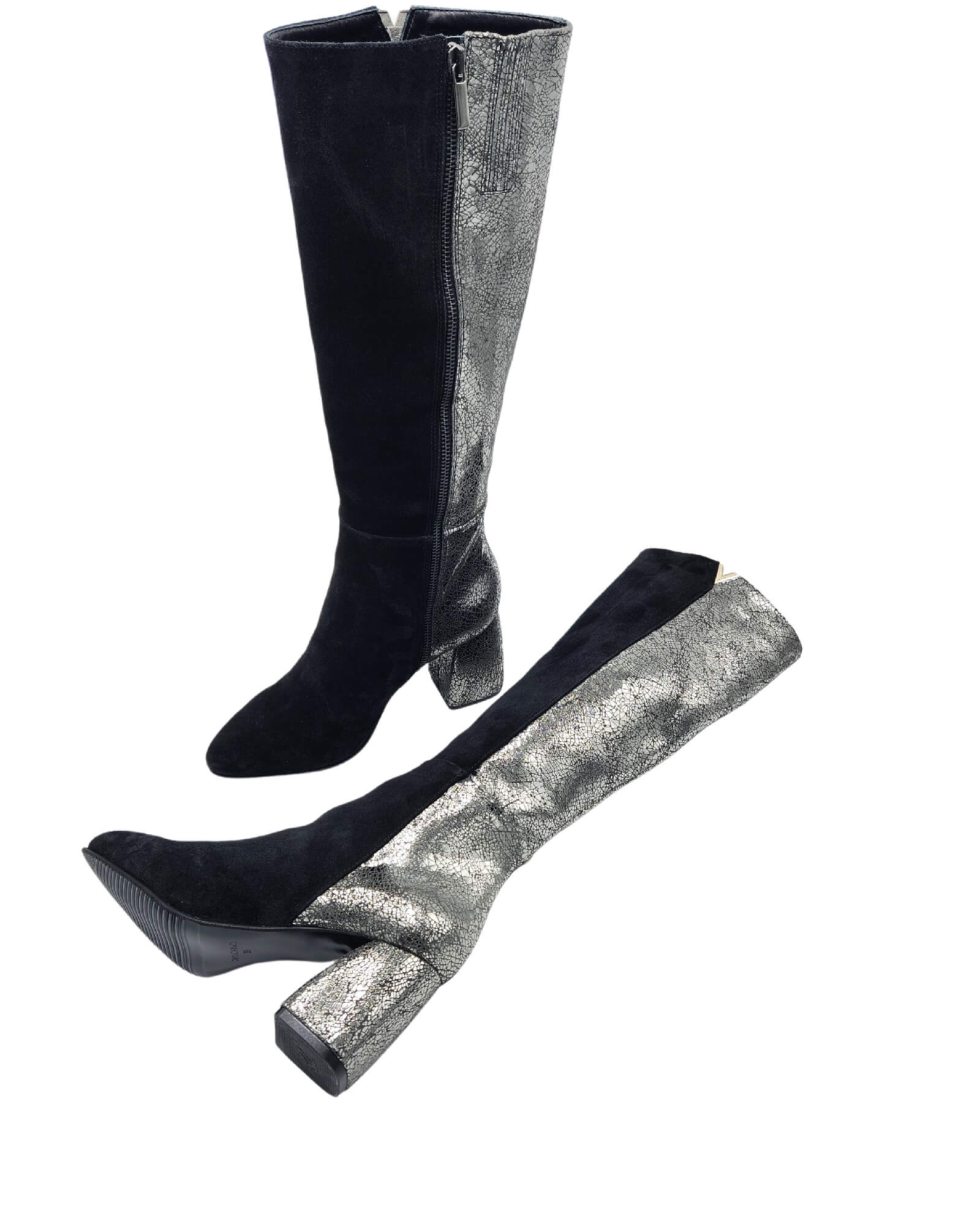 Cizme din piele intoarsa cu toc gros PF0166-26 negru
