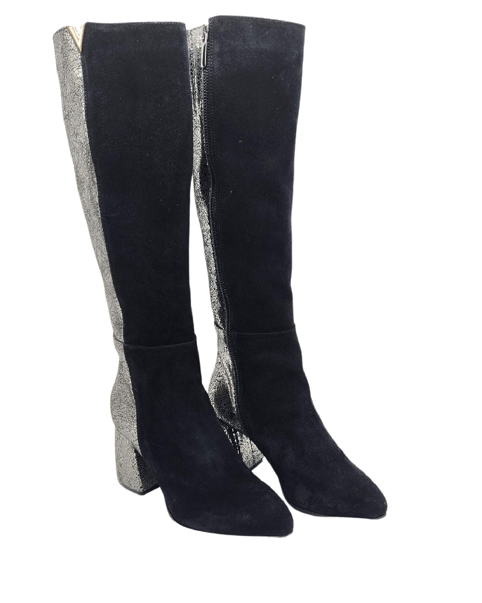 Cizme din piele intoarsa cu toc gros PF0166-26 negru