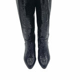 Cizme elegante negre din piele imprimeu Lady