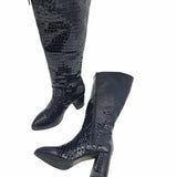 Cizme elegante negre din piele imprimeu Lady