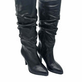 Cizme fronsate cu toc subtire PF0166-20 negru