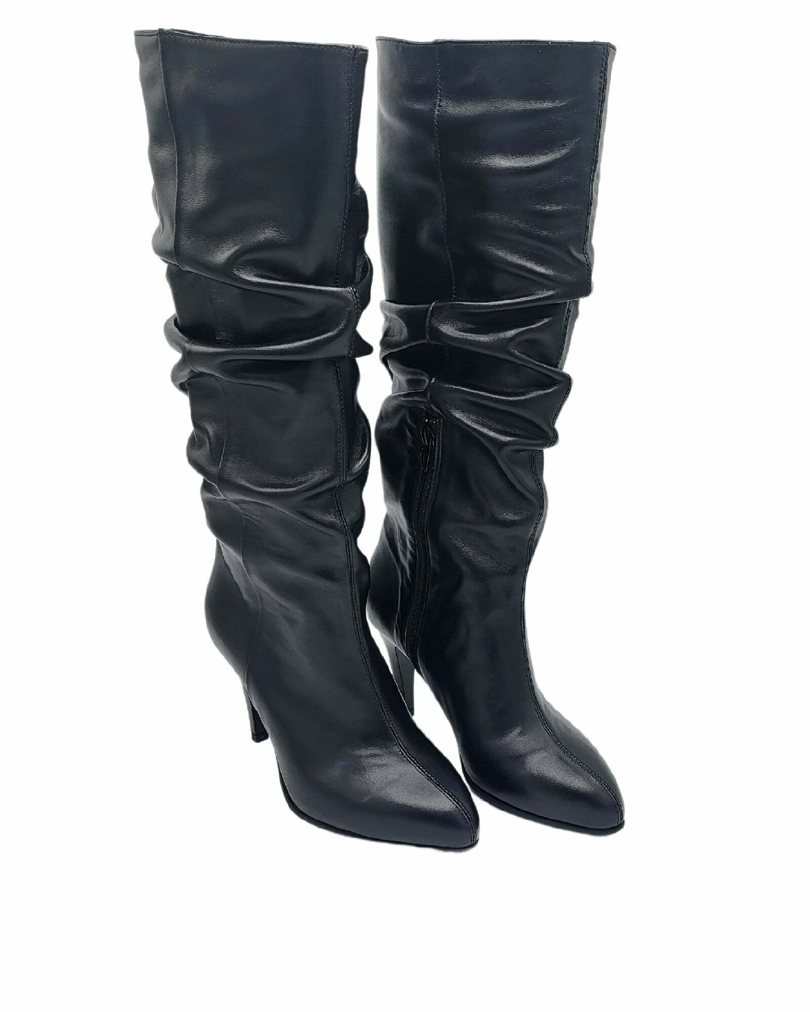 Cizme fronsate cu toc subtire PF0166-20 negru
