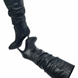 Cizme fronsate cu toc subtire PF0166-20 negru