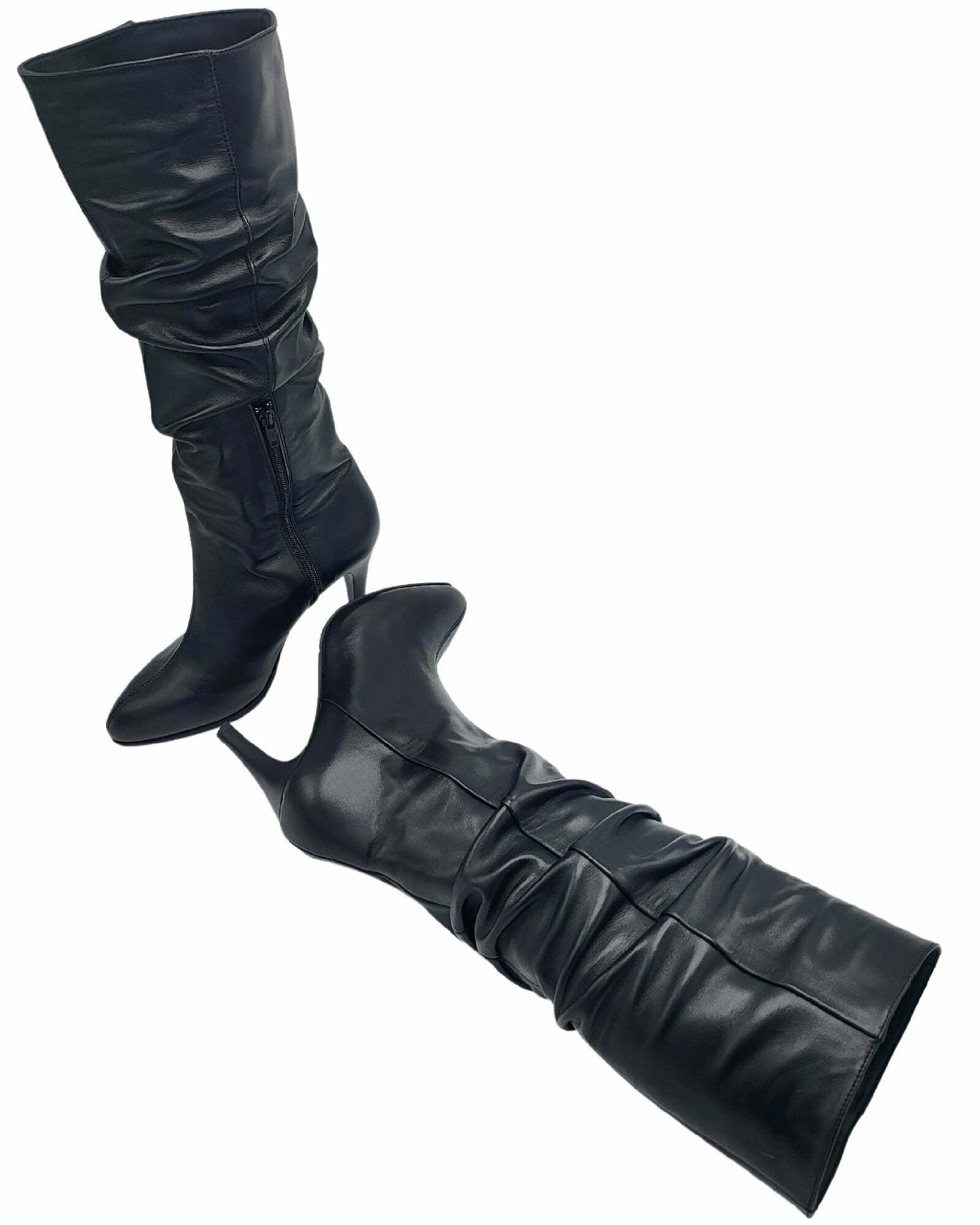 Cizme fronsate cu toc subtire PF0166-20 negru
