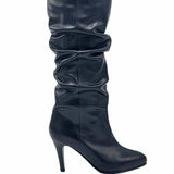 Cizme fronsate cu toc subtire PF0166-20 negru