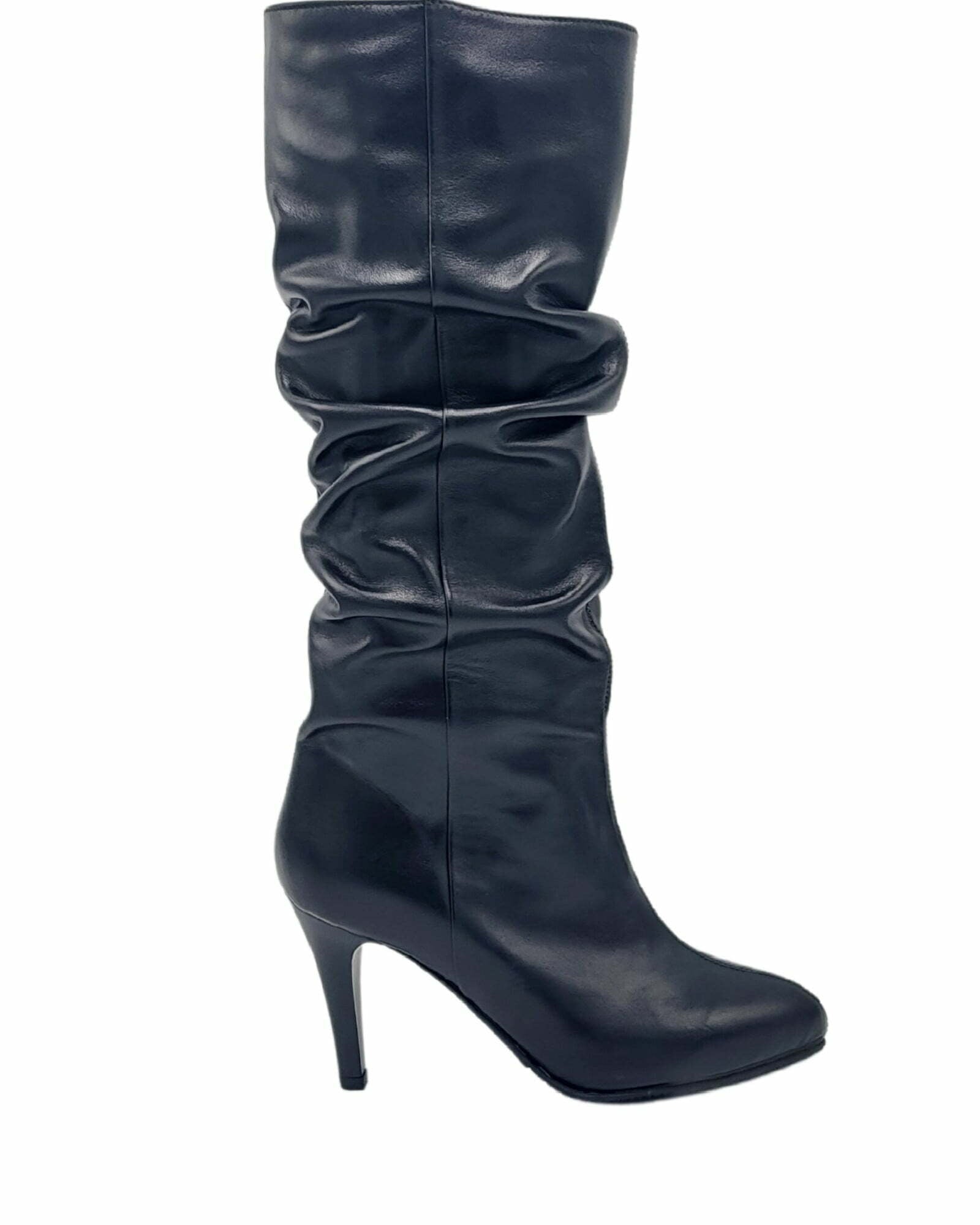 Cizme fronsate cu toc subtire PF0166-20 negru
