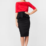 Fusta trei sferturi neagra cu peplum