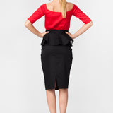 Fusta trei sferturi neagra cu peplum