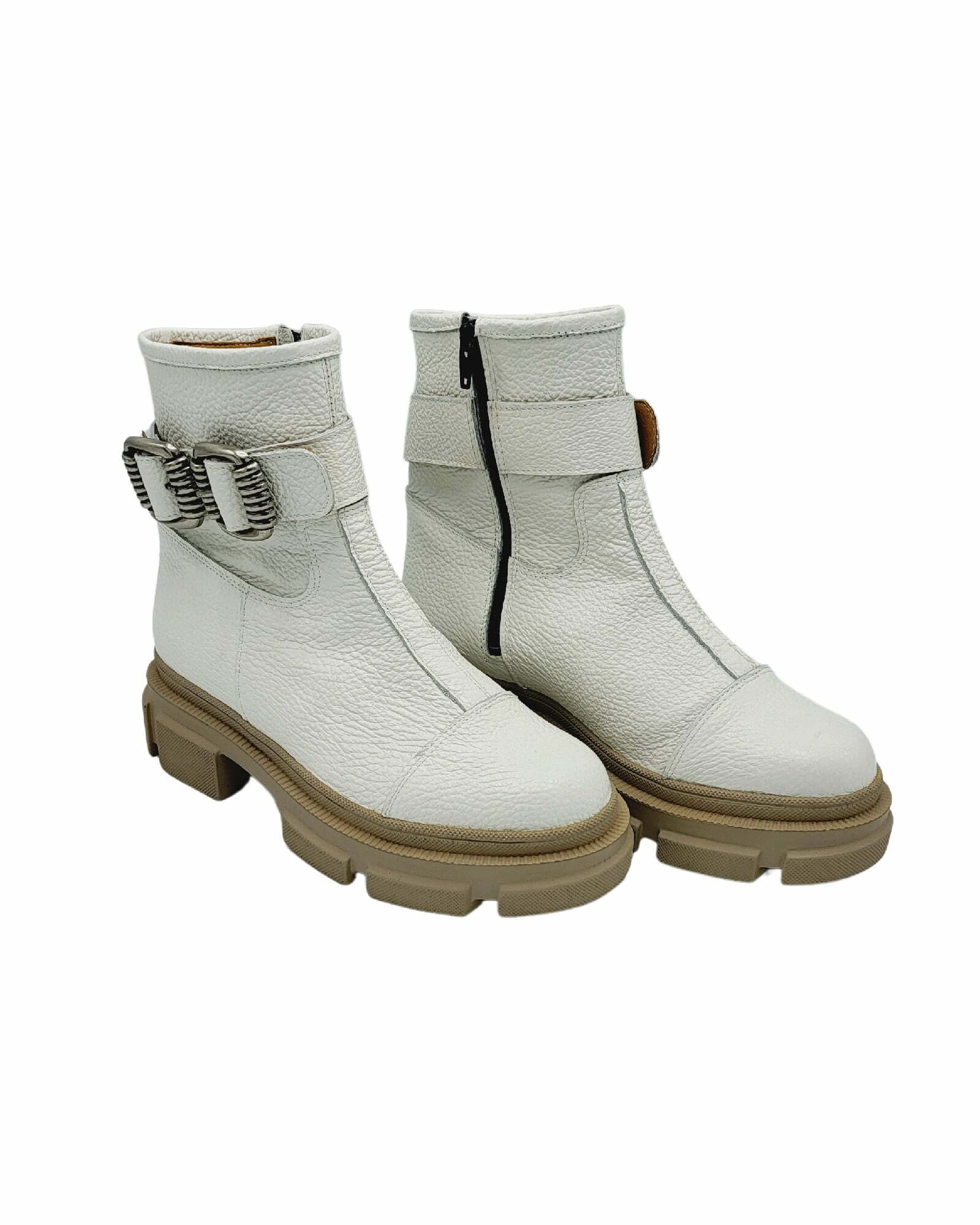 Ghete accesorizate cu talpa groasa PF260-13 alb