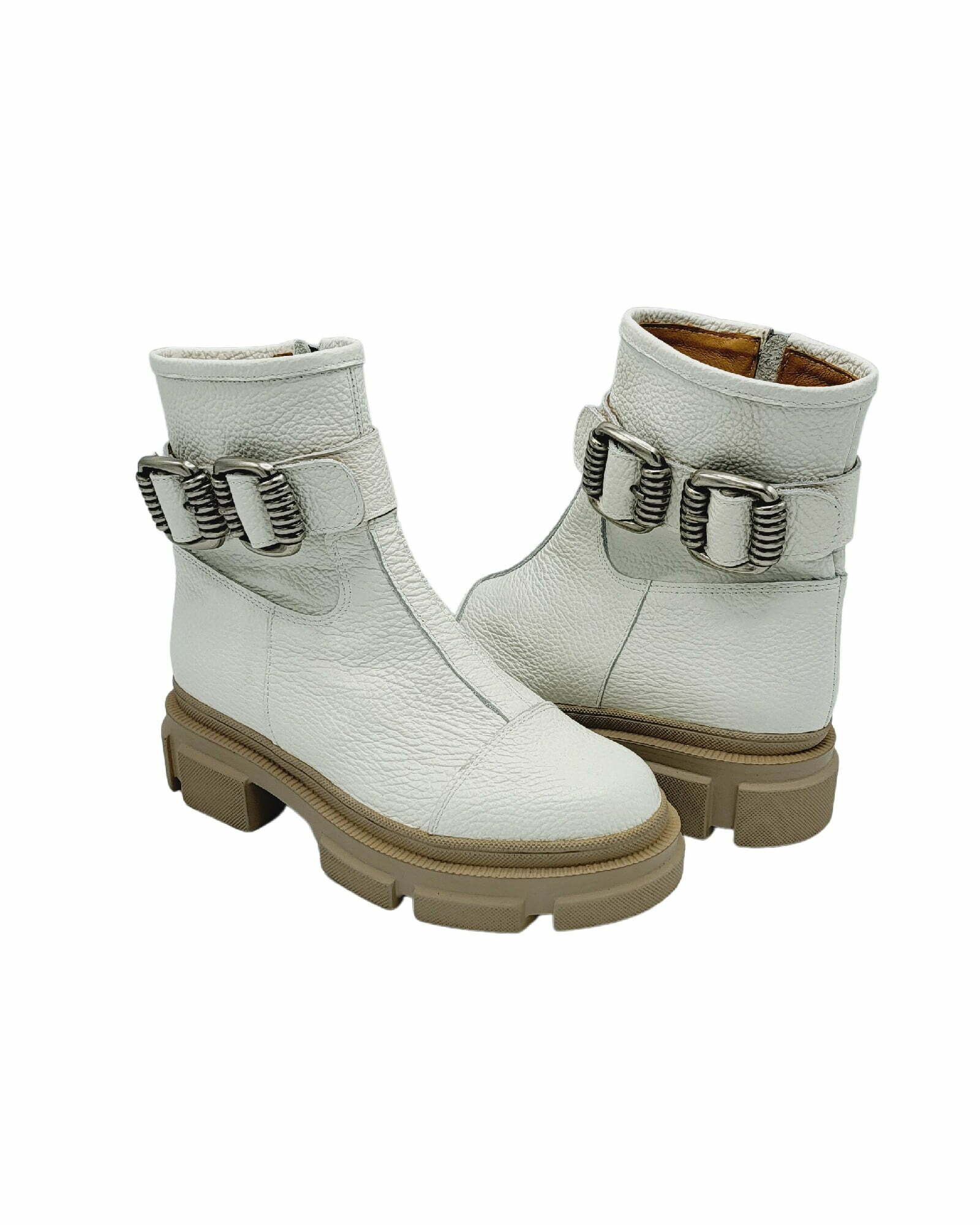 Ghete accesorizate cu talpa groasa PF260-13 alb