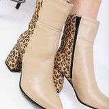 Ghete Din Piele Print Cu Toc Gros PF0166-27 Cappuccino