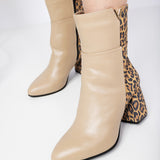 Ghete Din Piele Print Cu Toc Gros PF0166-27 Cappuccino