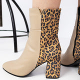 Ghete Din Piele Print Cu Toc Gros PF0166-27 Cappuccino