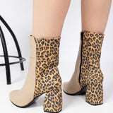 Ghete Din Piele Print Cu Toc Gros PF0166-27 Cappuccino