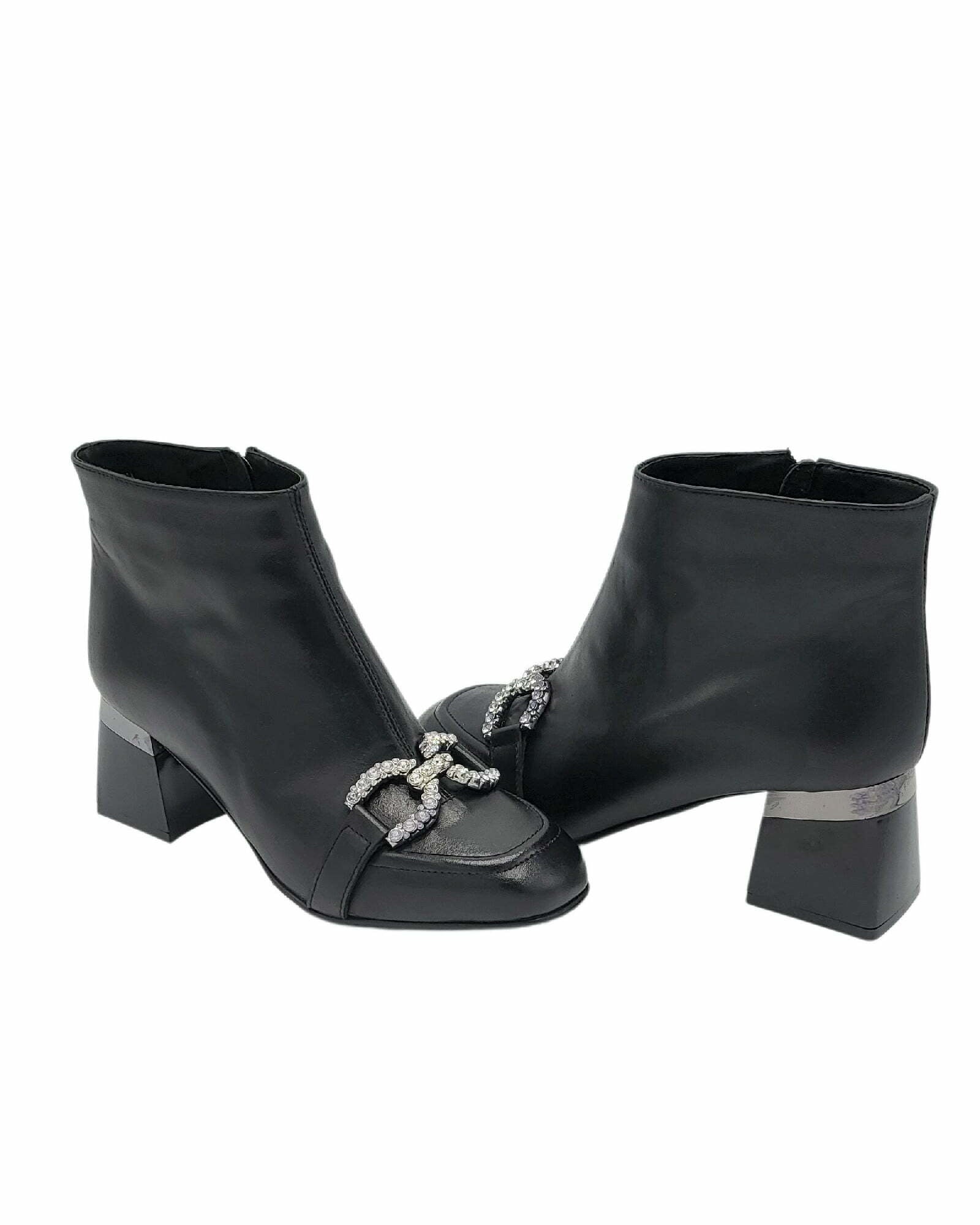 Ghete cu toc jos si accesoriu PF0581-6 negru