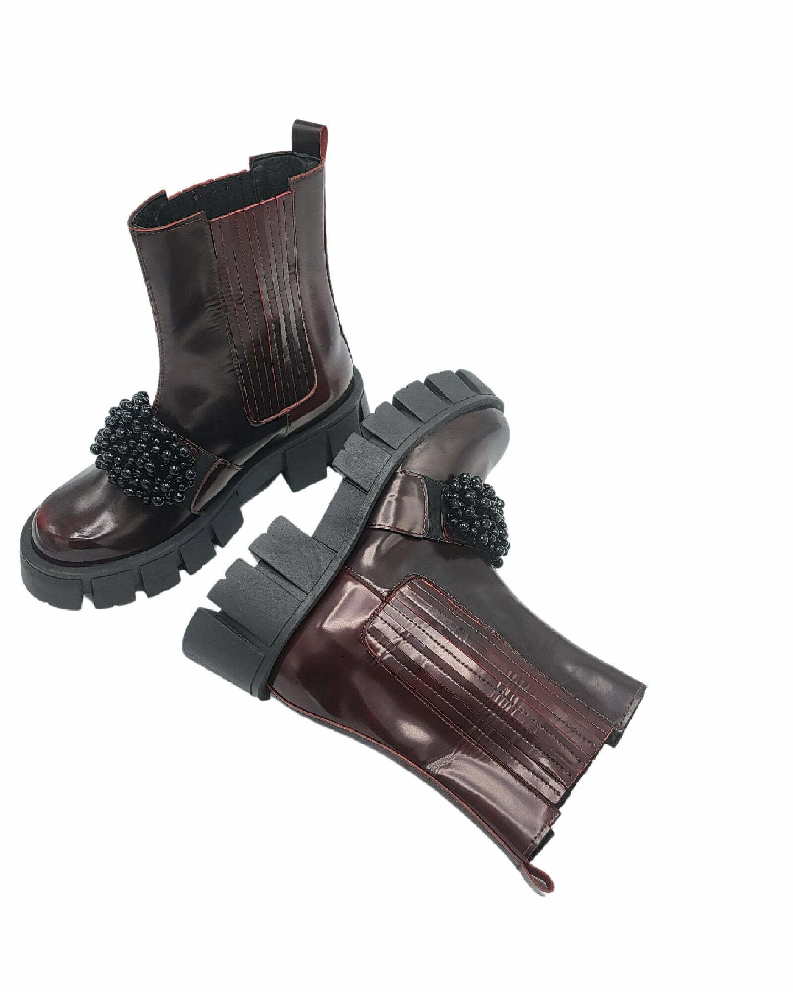 Ghete dama elastic si accesoriu Aurora visiniu spatolat