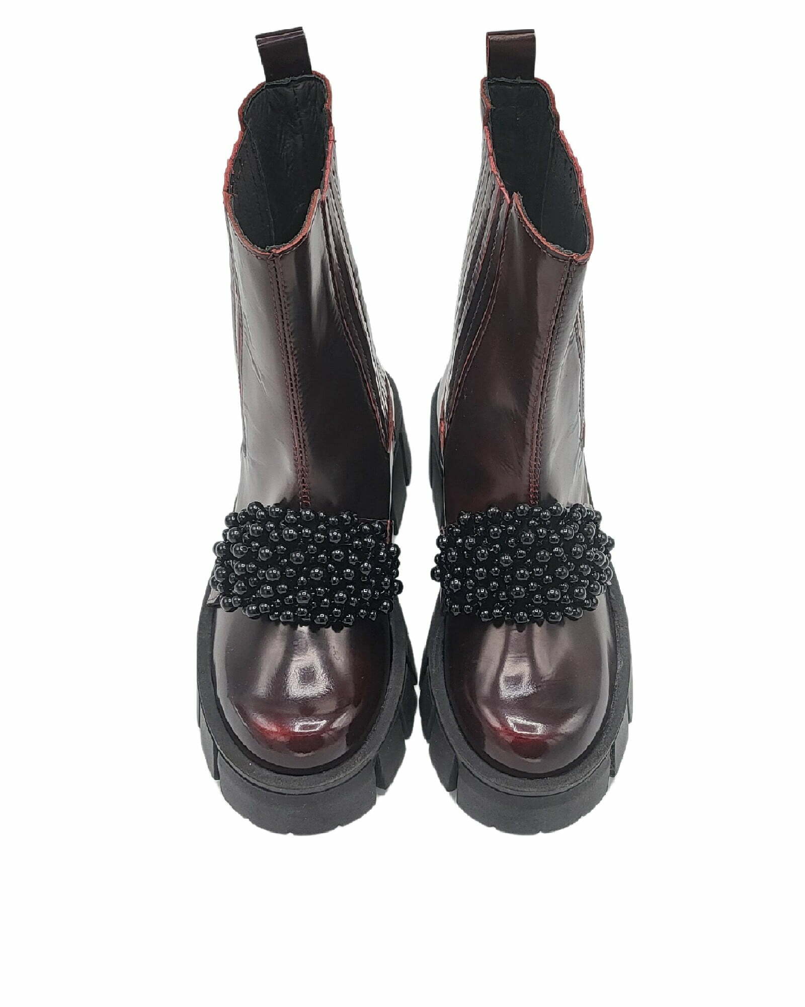 Ghete dama elastic si accesoriu Aurora visiniu spatolat