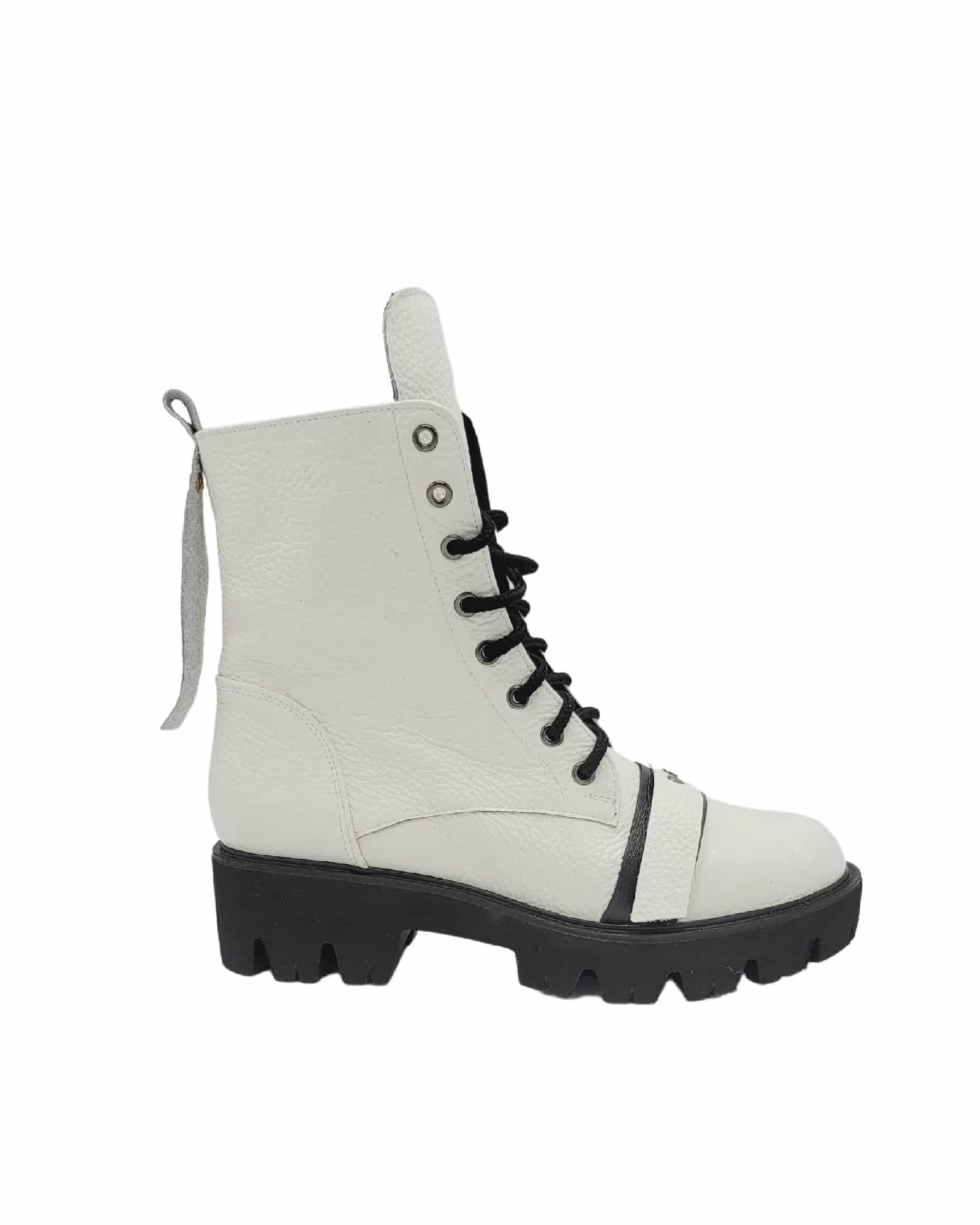 Ghete din piele bizonata Trendy White