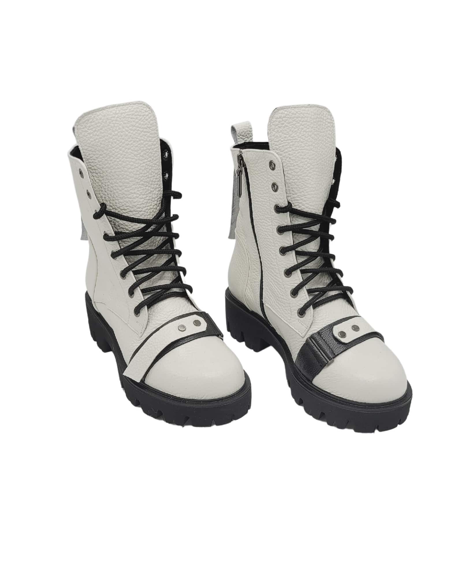 Ghete din piele bizonata Trendy White