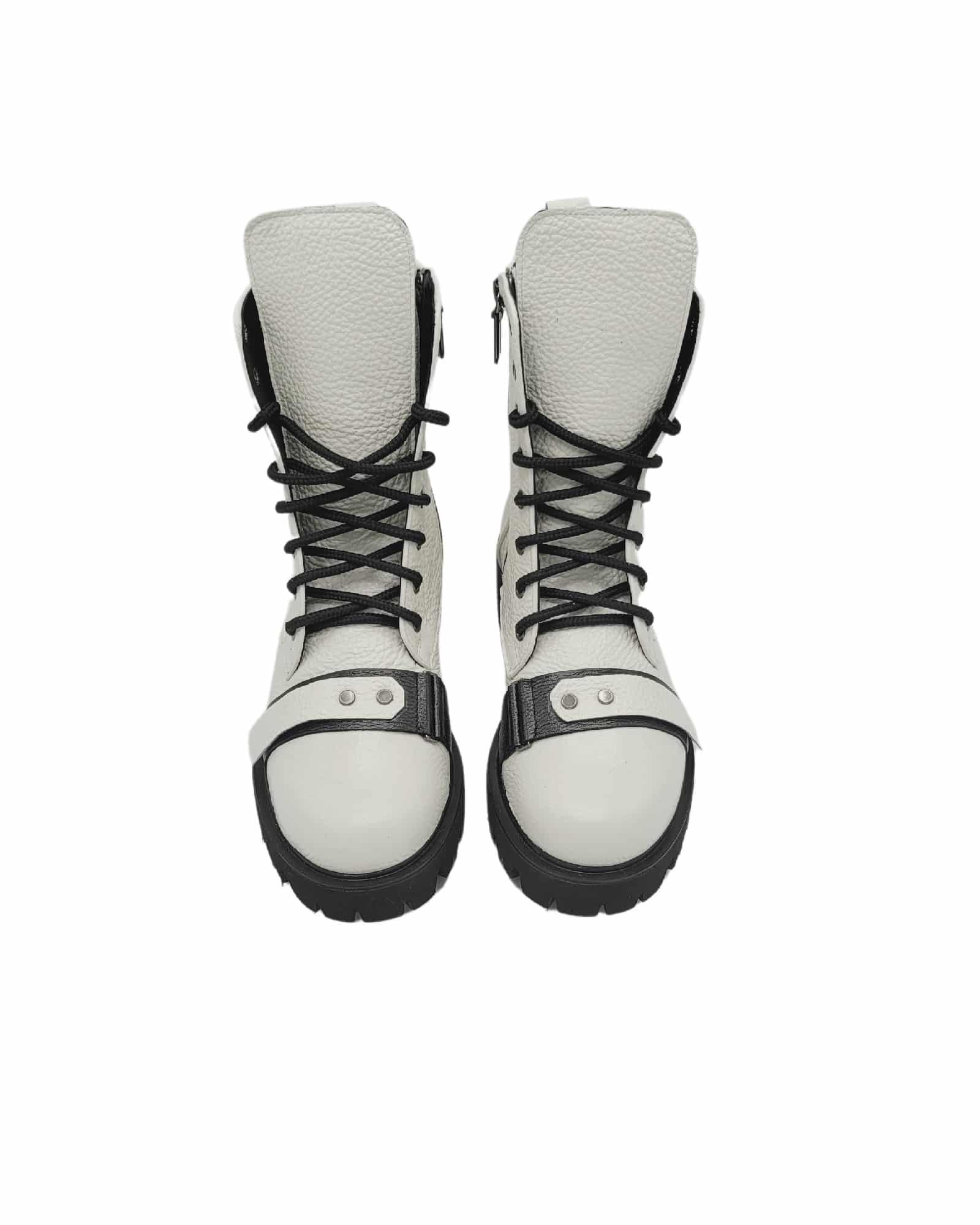Ghete din piele bizonata Trendy White