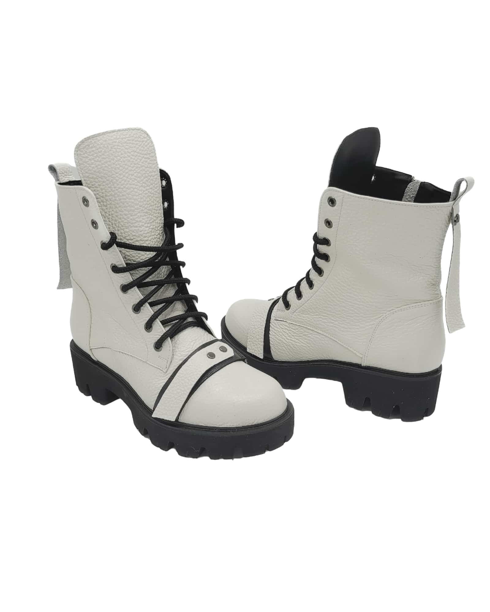 Ghete din piele bizonata Trendy White