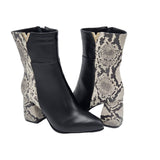 Ghete din piele imprimeu cu toc gros PF0166-27 alb-negru
