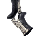 Ghete din piele imprimeu cu toc gros PF0166-27 alb-negru