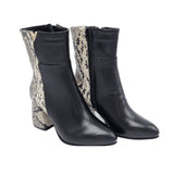 Ghete din piele imprimeu cu toc gros PF0166-27 alb-negru