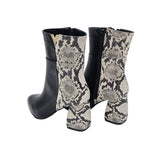 Ghete din piele imprimeu cu toc gros PF0166-27 alb-negru