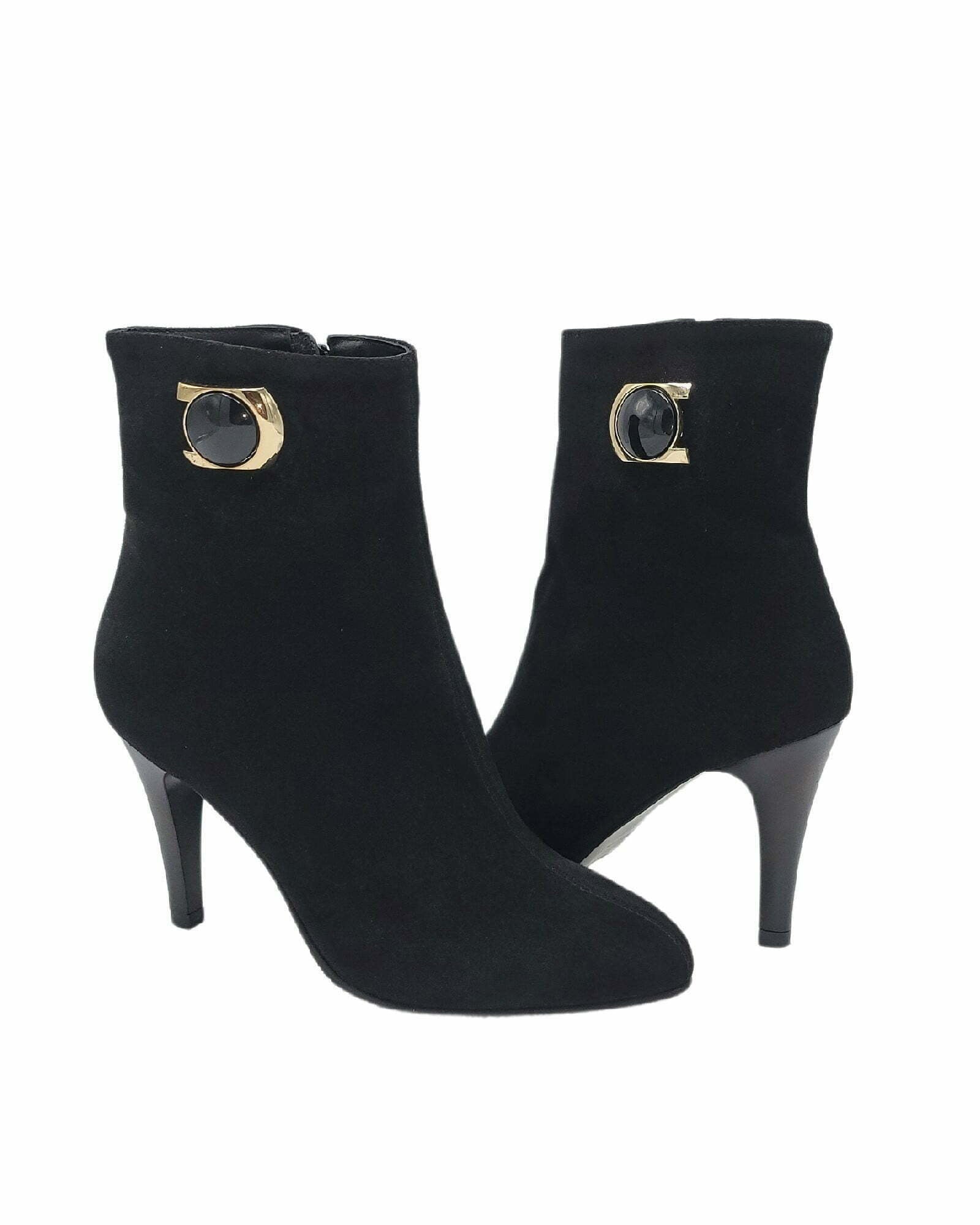 Ghete din piele intoarsa cu toc subtire Luna negru