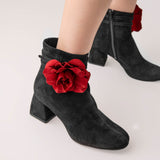Ghete din piele intoarsa neagra Floral Finesse