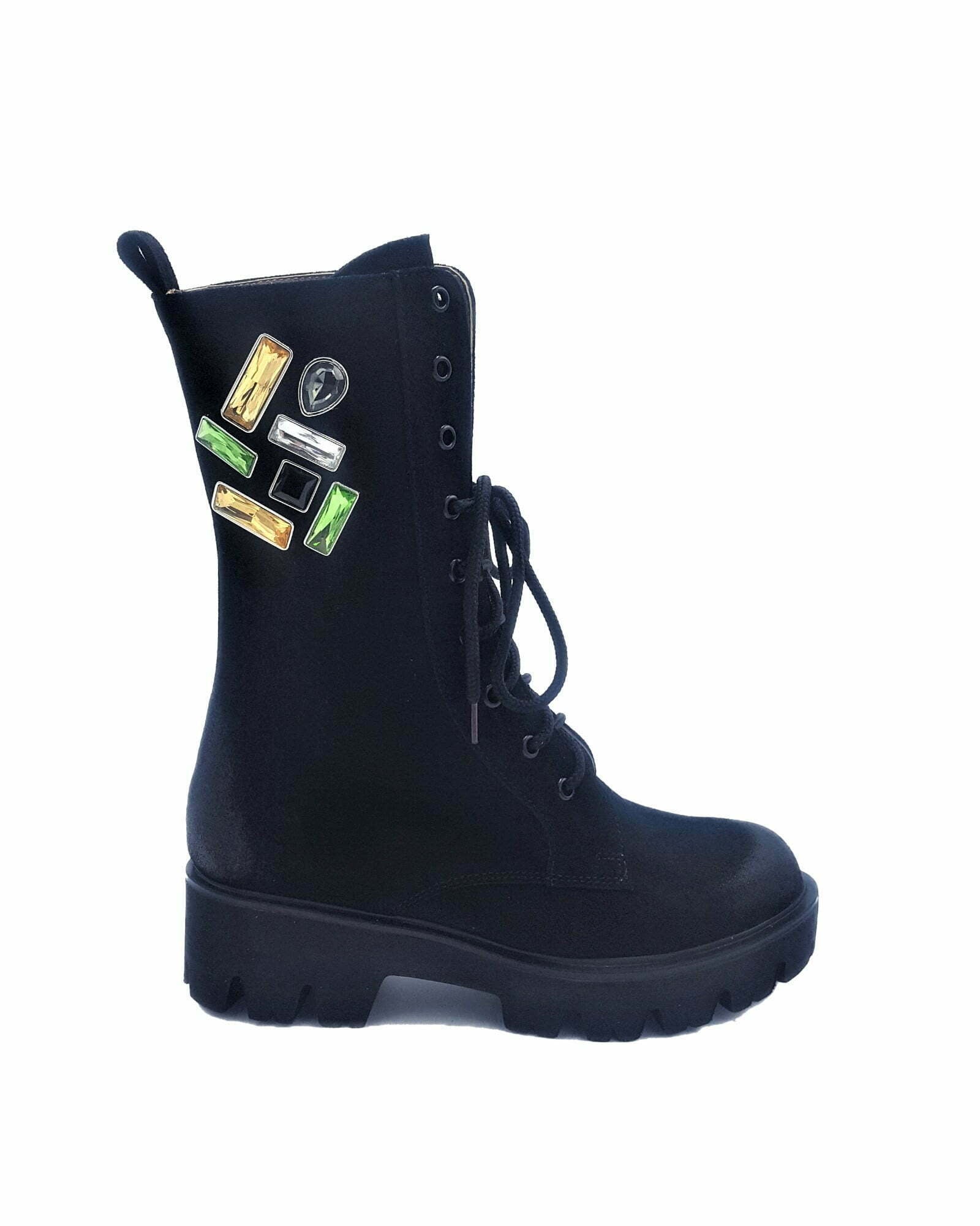 Ghete din piele intoarsa Stone Black