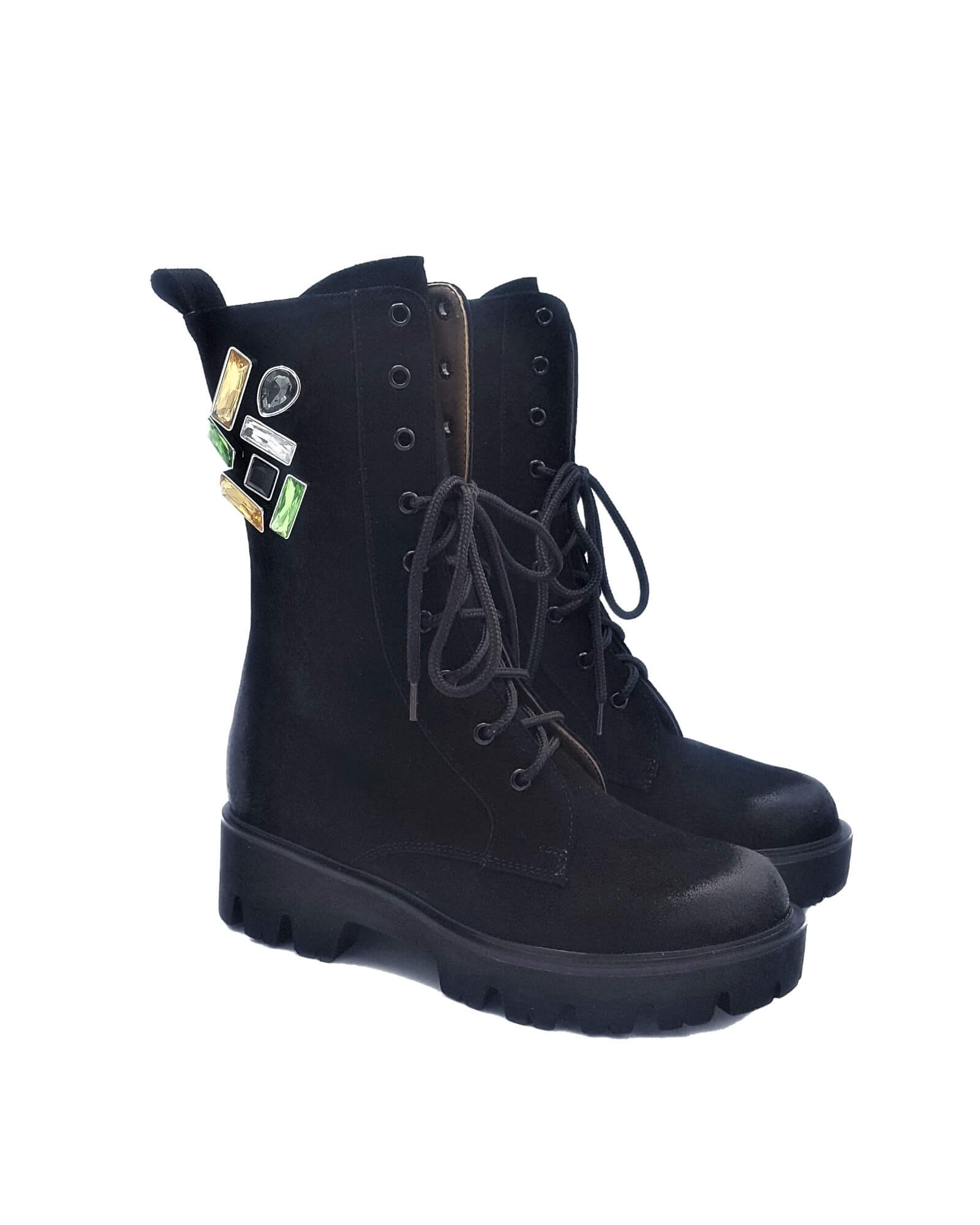 Ghete din piele intoarsa Stone Black