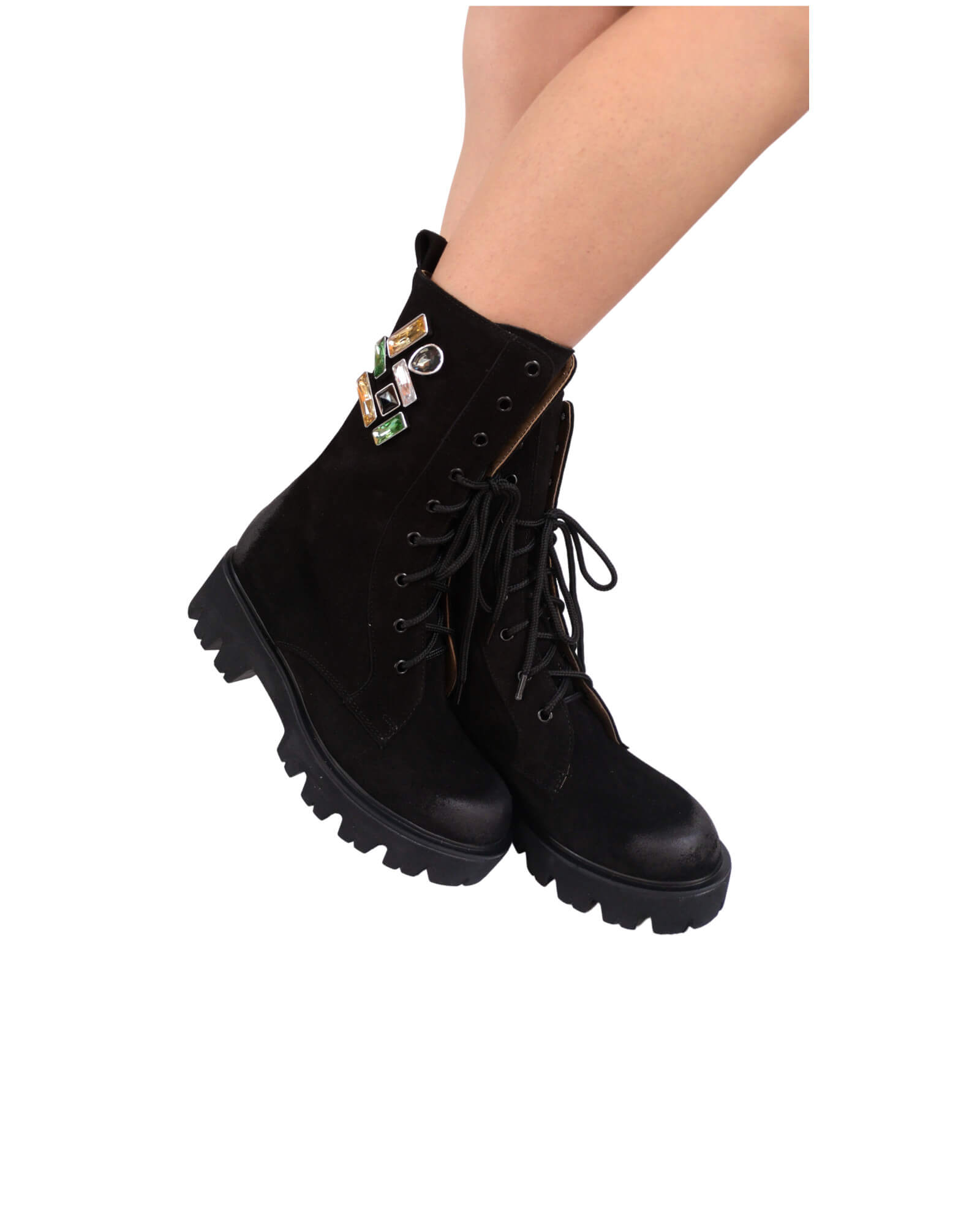 Ghete din piele intoarsa Stone Black