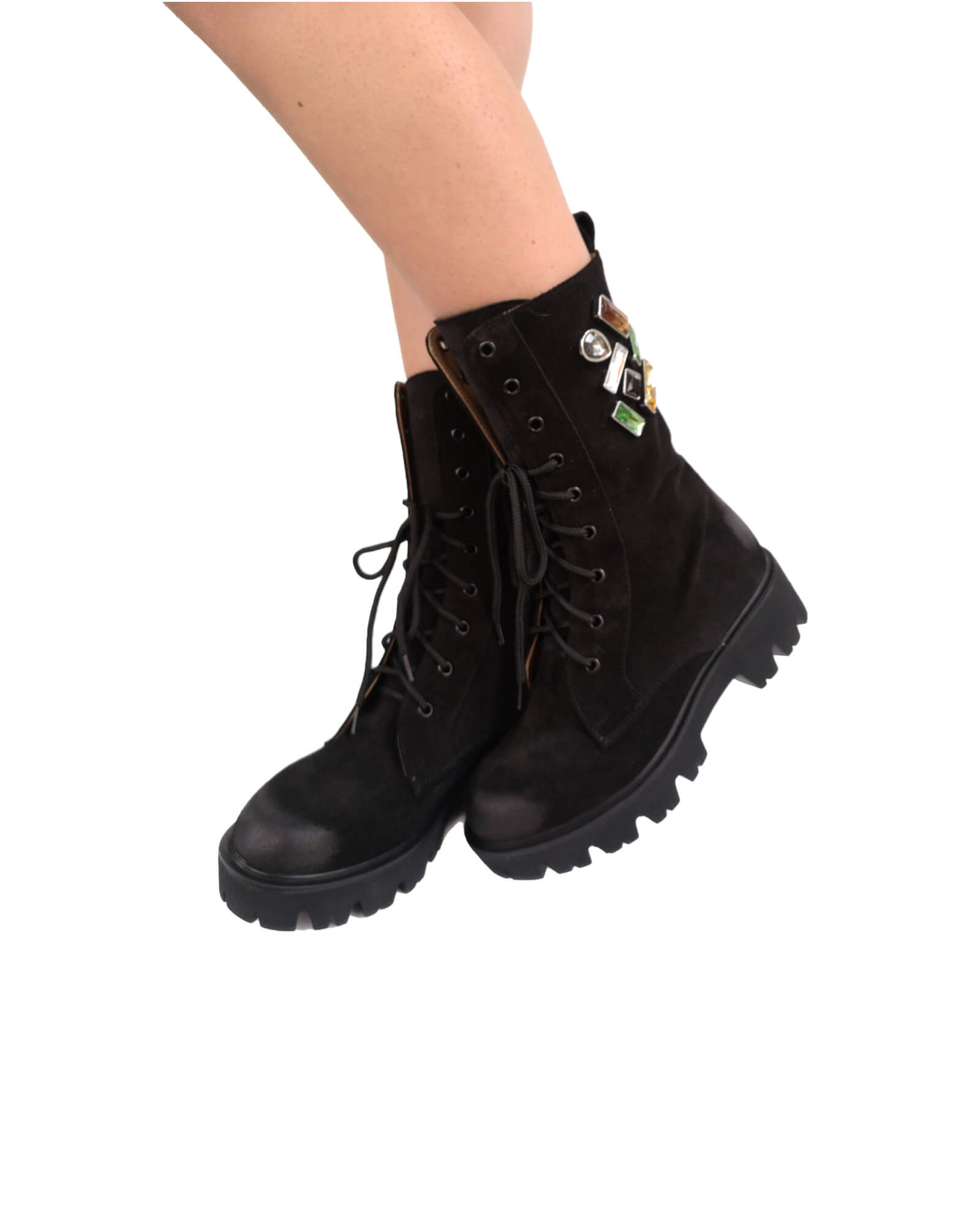 Ghete din piele intoarsa Stone Black