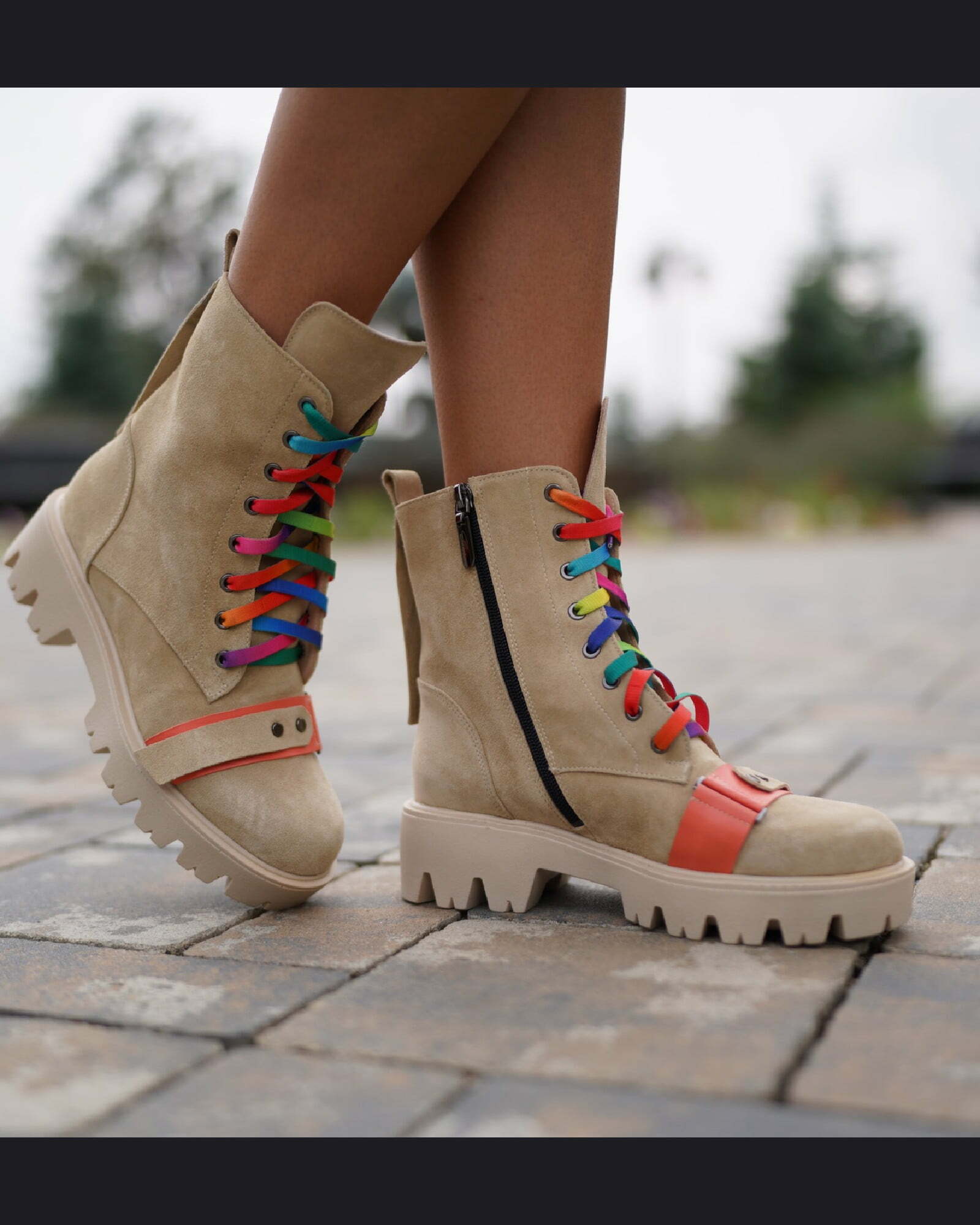 Ghete din piele intoarsa Trendy Beige