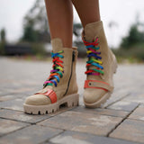 Ghete din piele intoarsa Trendy Beige